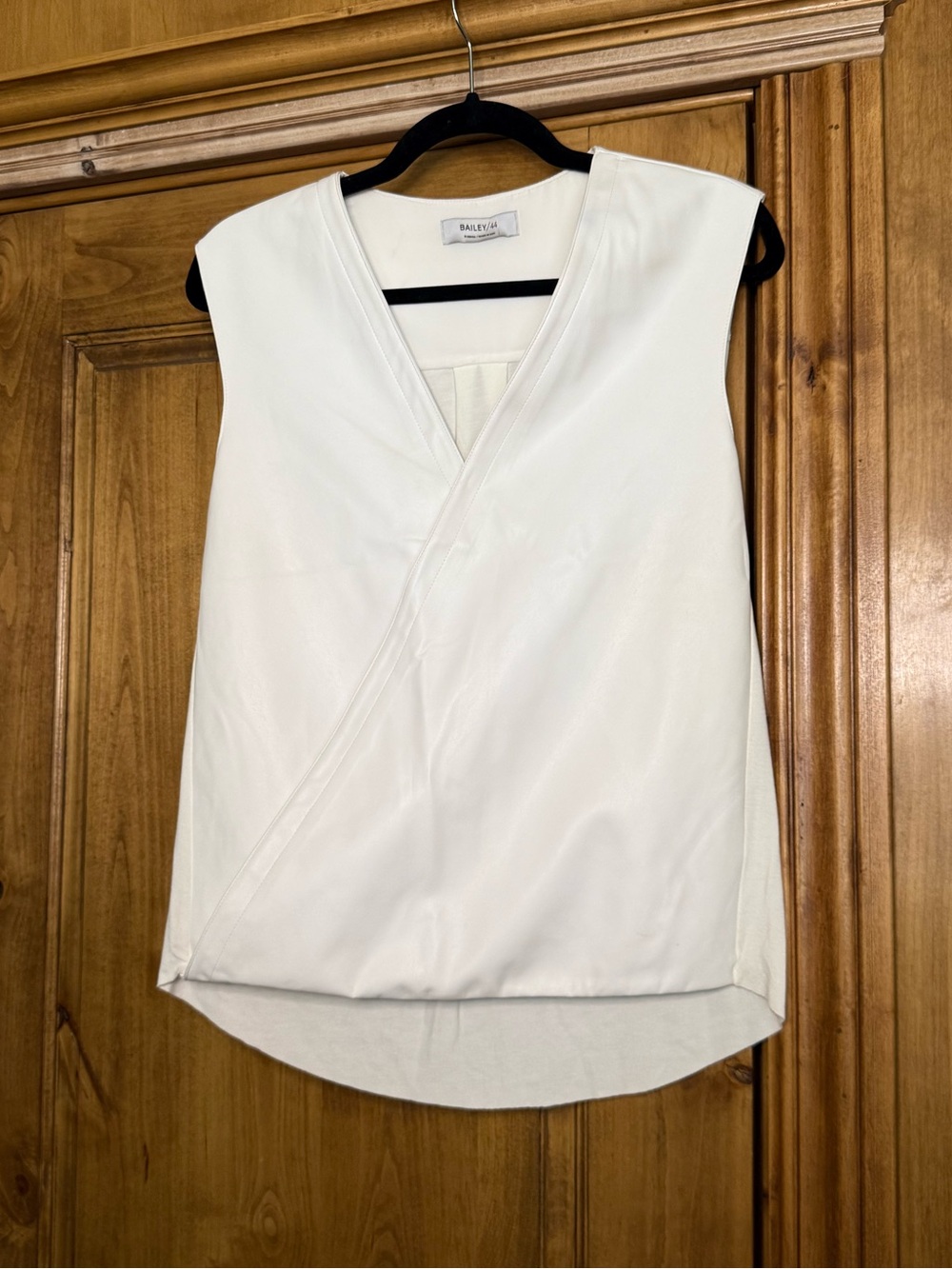 Bailey/44 White Faux Leather Sleeveless Wrap Blouse Top Made in USA XS